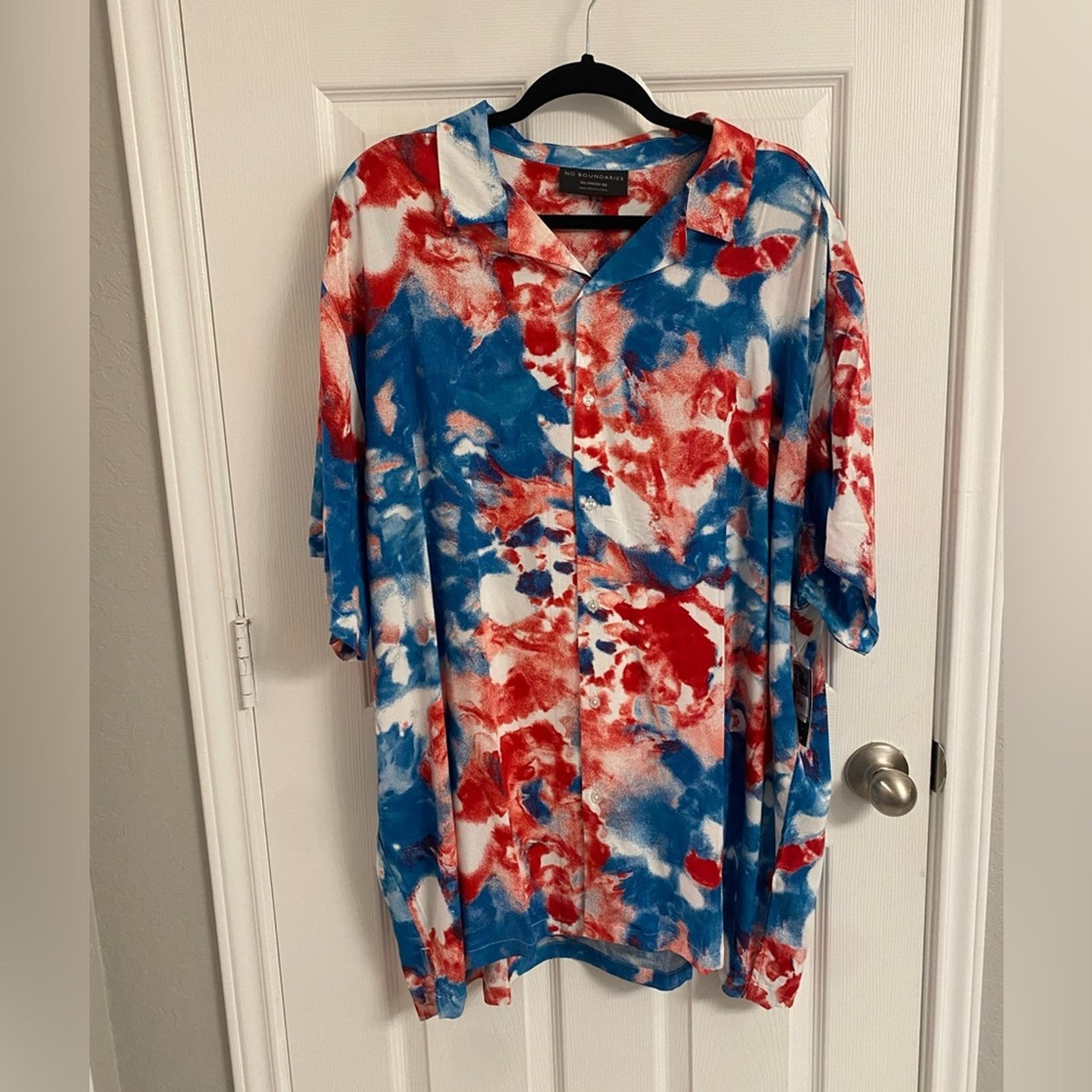 No Boundaries Men's Short Sleeve Printed Rayon Shirt  America Patriotic 3XL