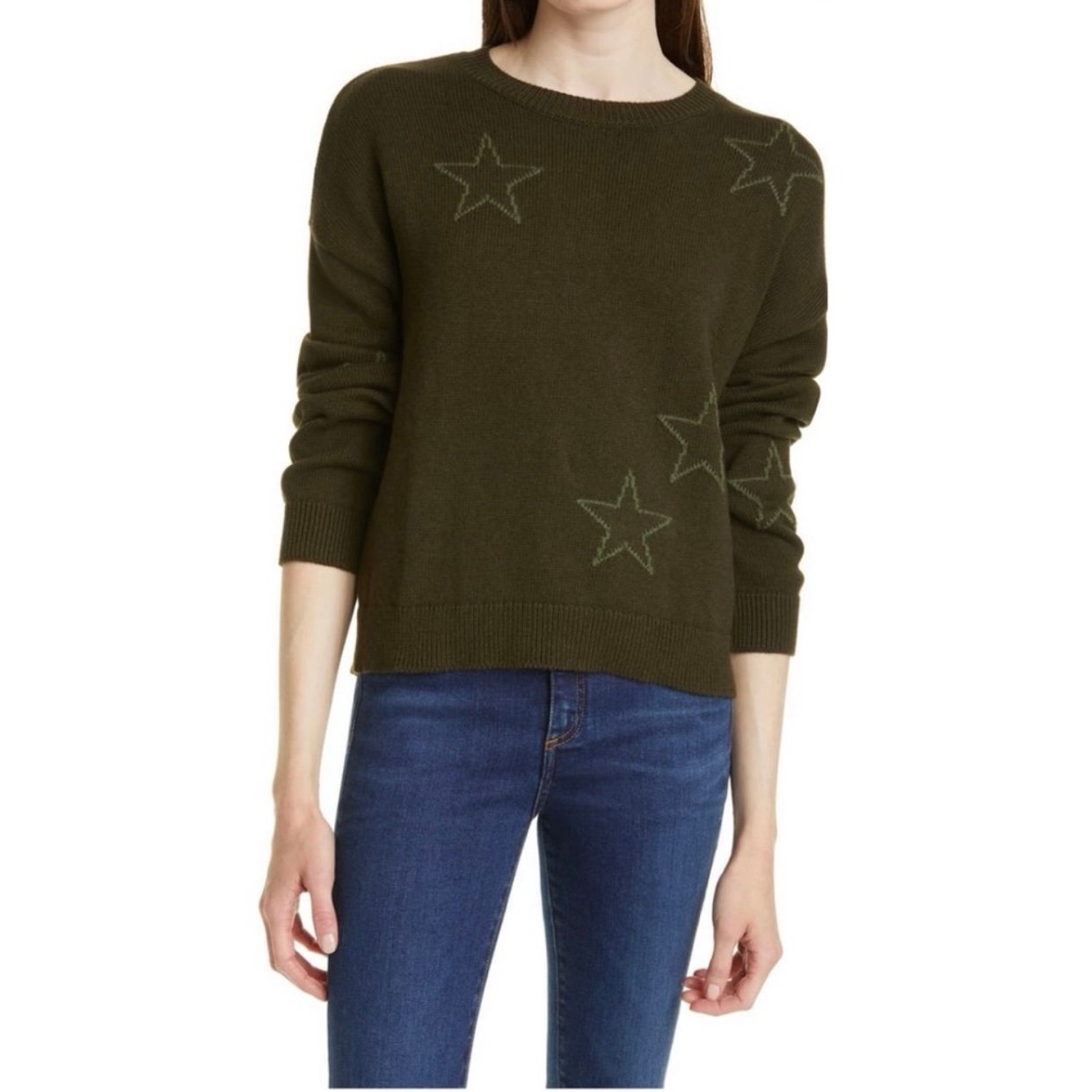 NWT Rails Perci Olive Outline Stars Cotton & Cashmere Sweater Size Large