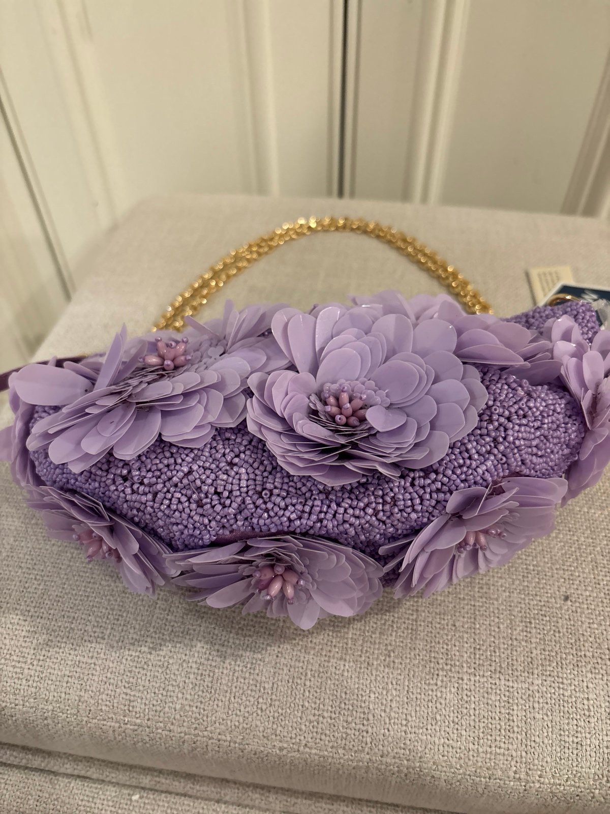 Lavender Purple Beaded Flower Purse. Made in India.