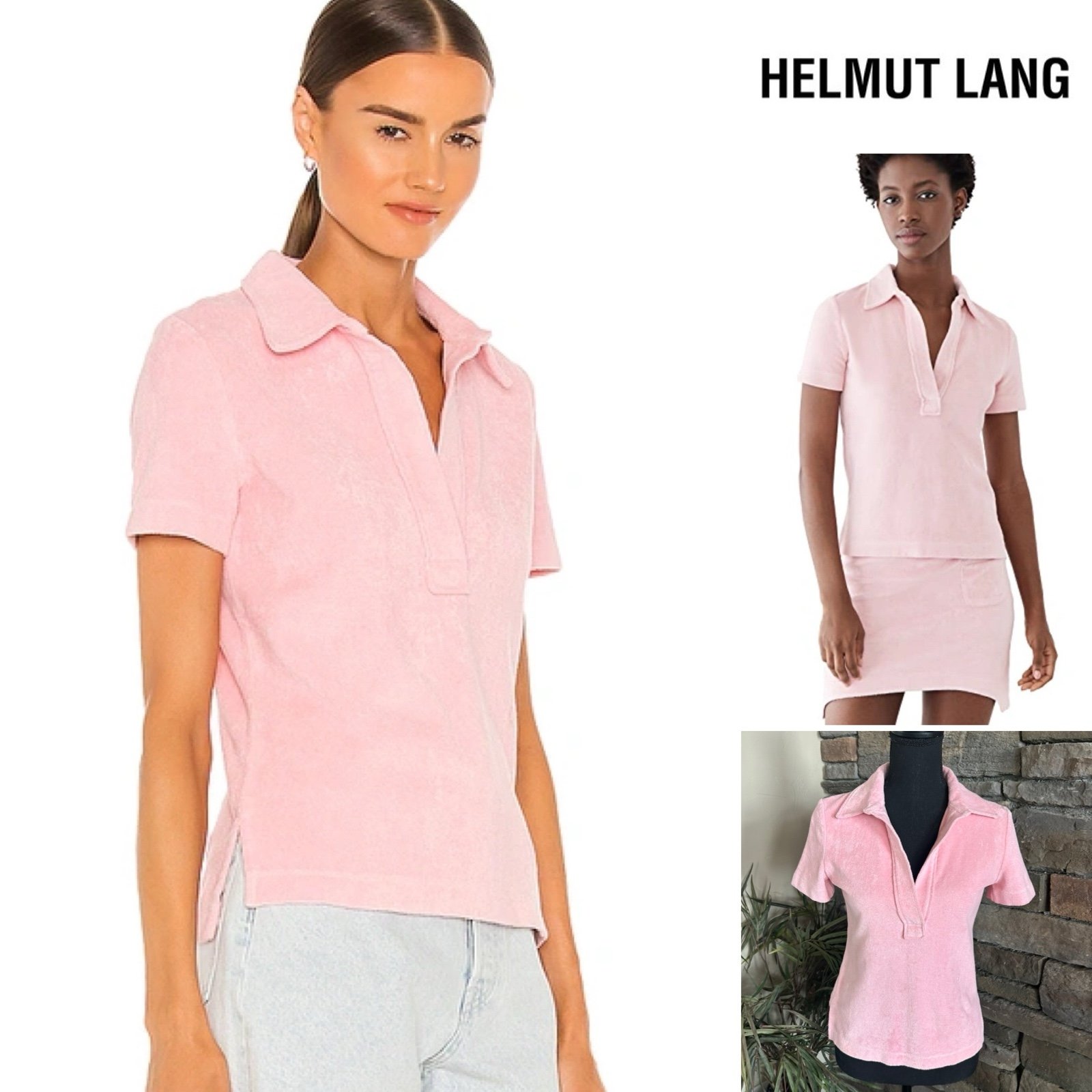 Helmut Lang Terry-cloth Polo Shirt In Orchid | Size XS Barbiecore Resort Wear