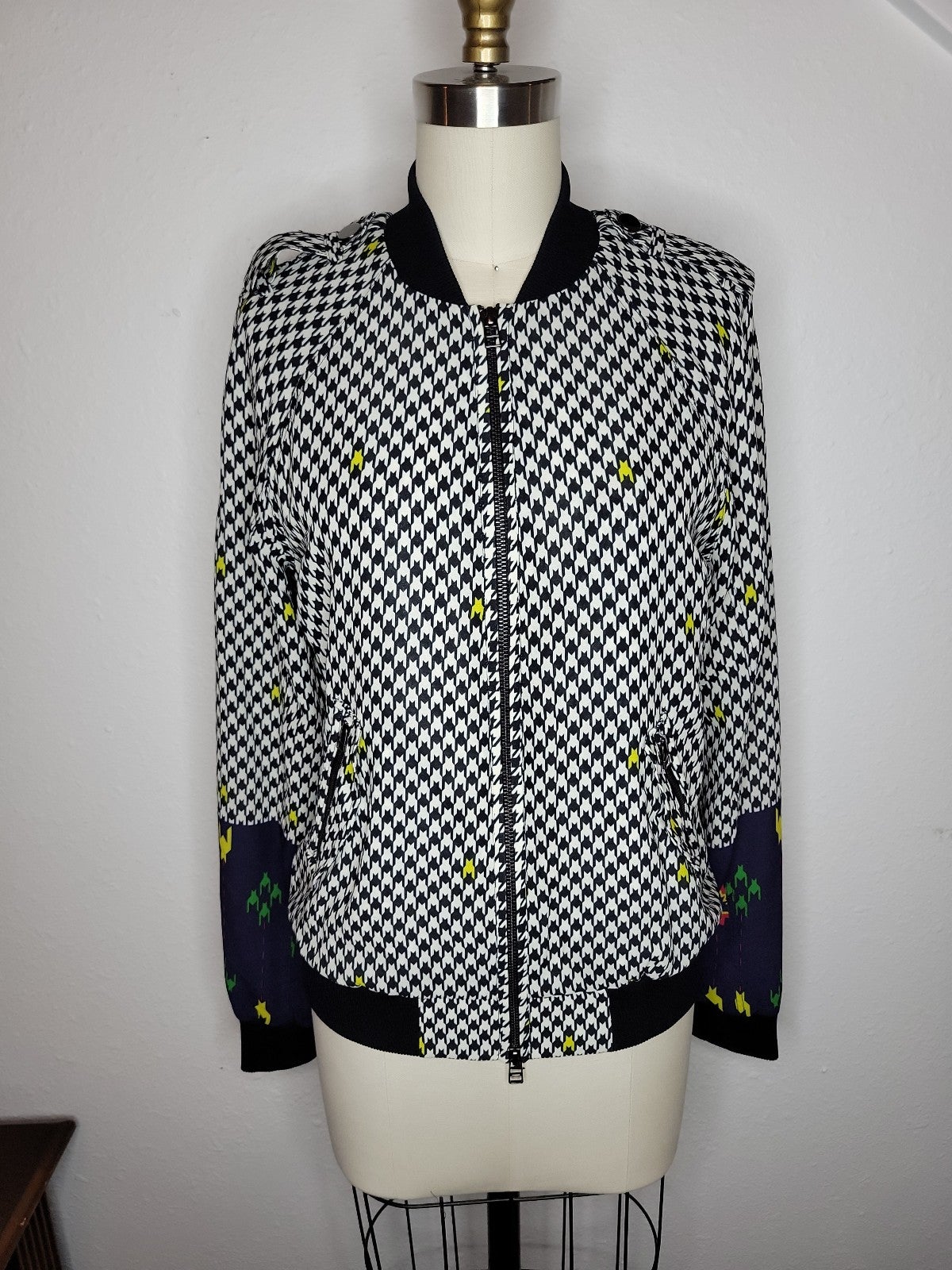 L.A.M.B. HOUNDSTOOTH HERRINGBONE BOMBER STYLE WINDBREAKER JACKET GWEN STEFANI