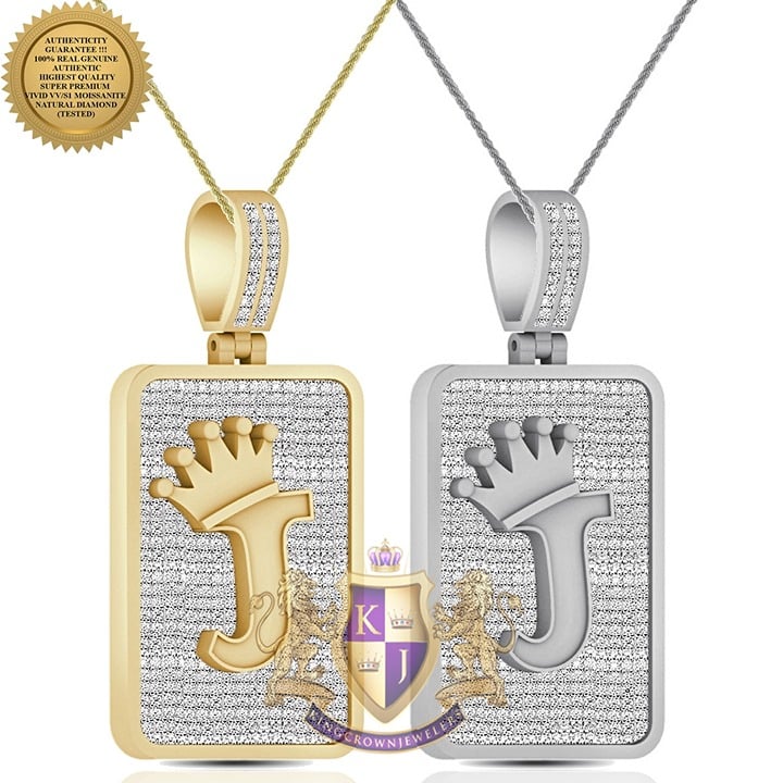 4.50 Cwt. Real Moissanite Crown Initial Letters Alphabet J Pendant Charm Chain