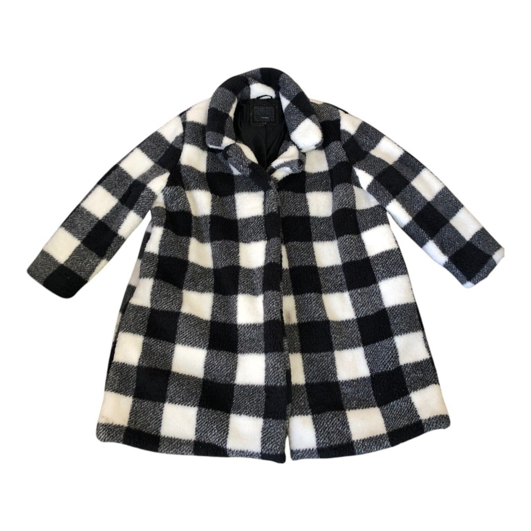 Steve Madden Women's Fuzzy Cozy Super Soft Black and White Plaid Coat Jacket 3x