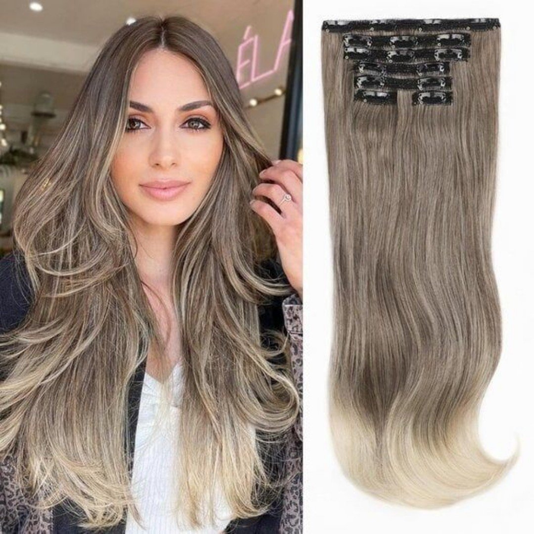 20Inch Clip-in Hair Extensions, Light Dirty Blonde Thick Long Straight Lace Weft