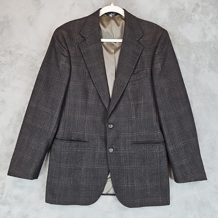 Vintage Chaps By Ralph Lauren Sport Coat Mens 40R Brown Plaid Wool Made In USA