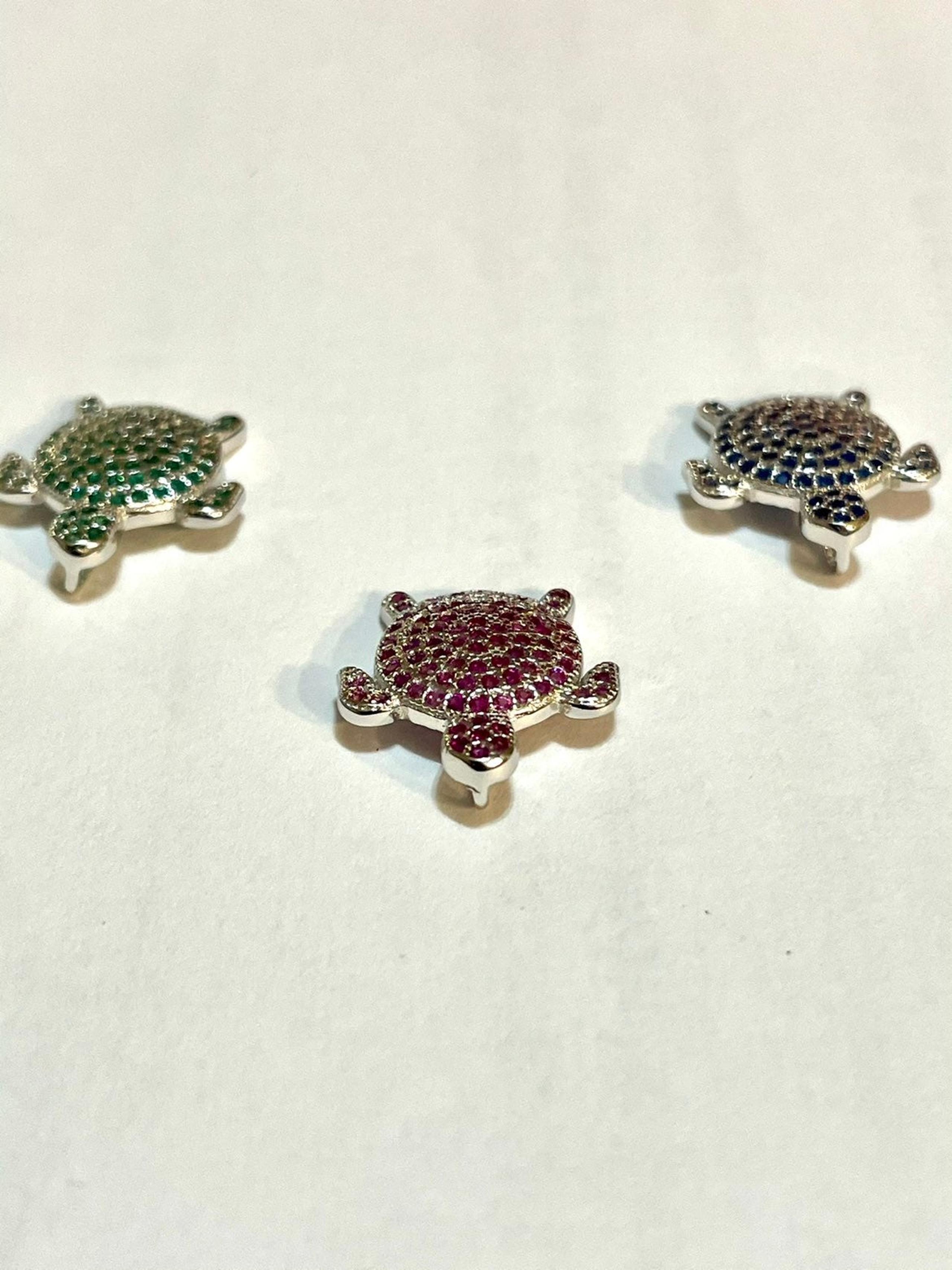 925 Sterling Silver Turtle Cz Pendant
