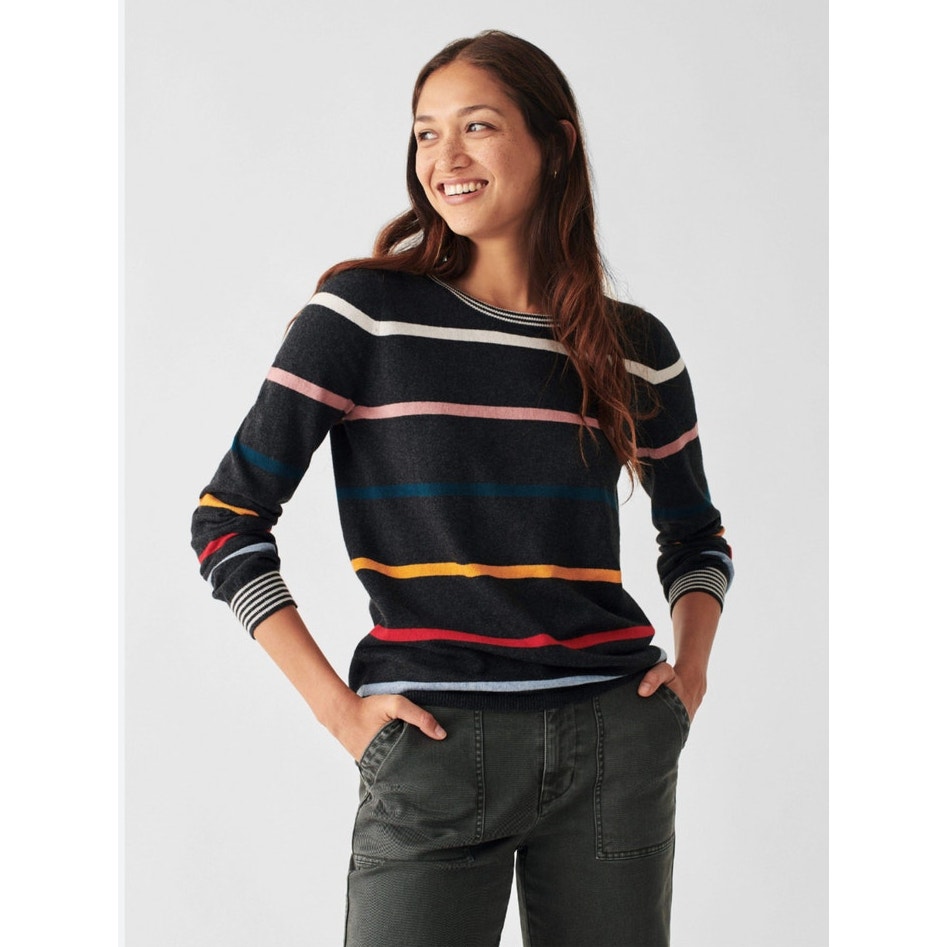 Faherty Surf Stripe Crew Sweater Size Small Gray Navy Sea Sunset Cotton Cashmere
