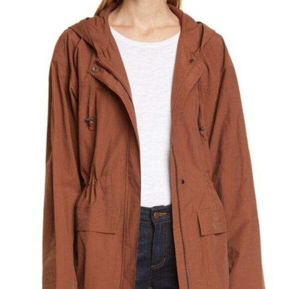 Eileen Fisher Brown Nutmeg Hooded Long Organic Cotton Blnd Long Coat