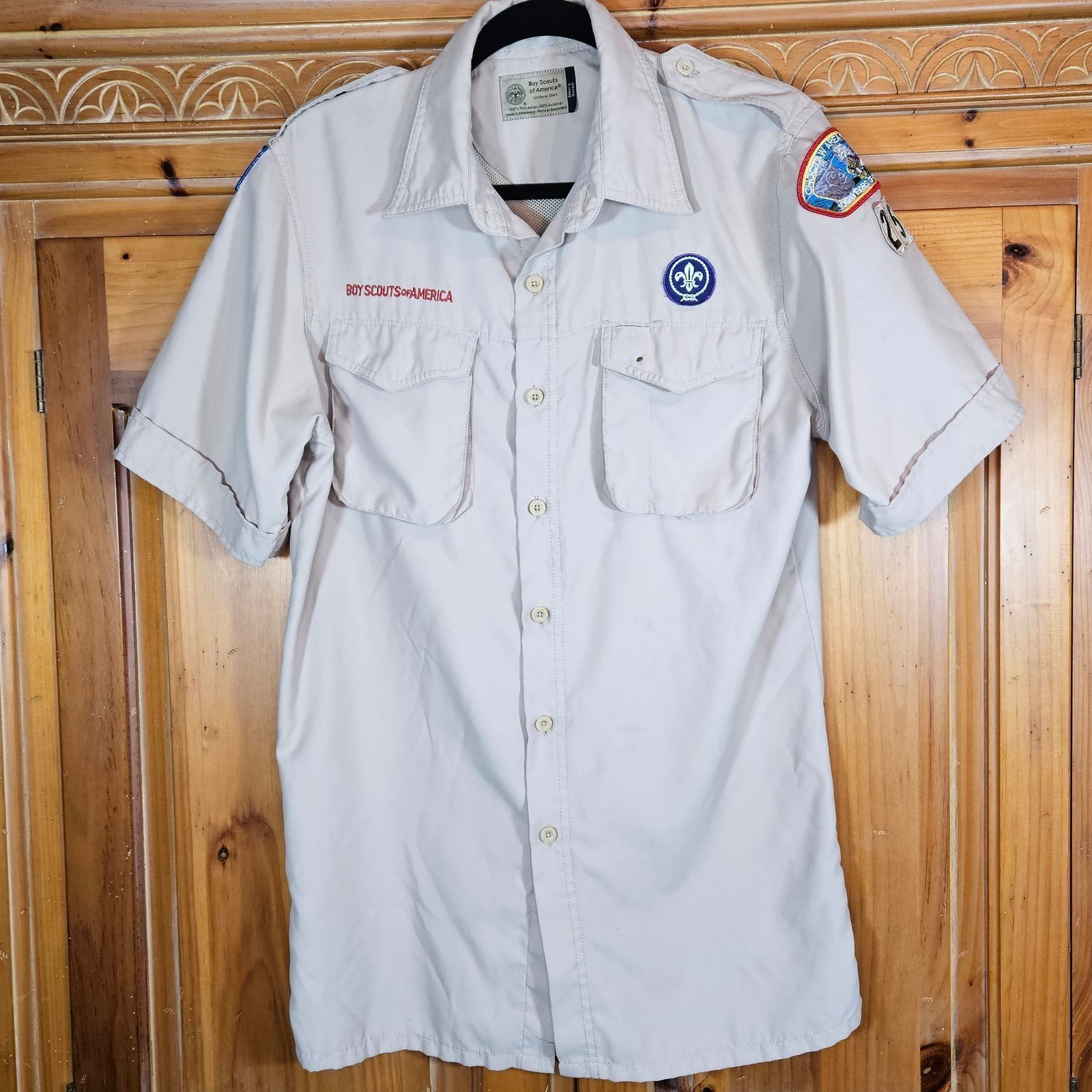 Men's Tan Boy Scouts Of America Uniform Shirt With Vented Back BSA Size Small