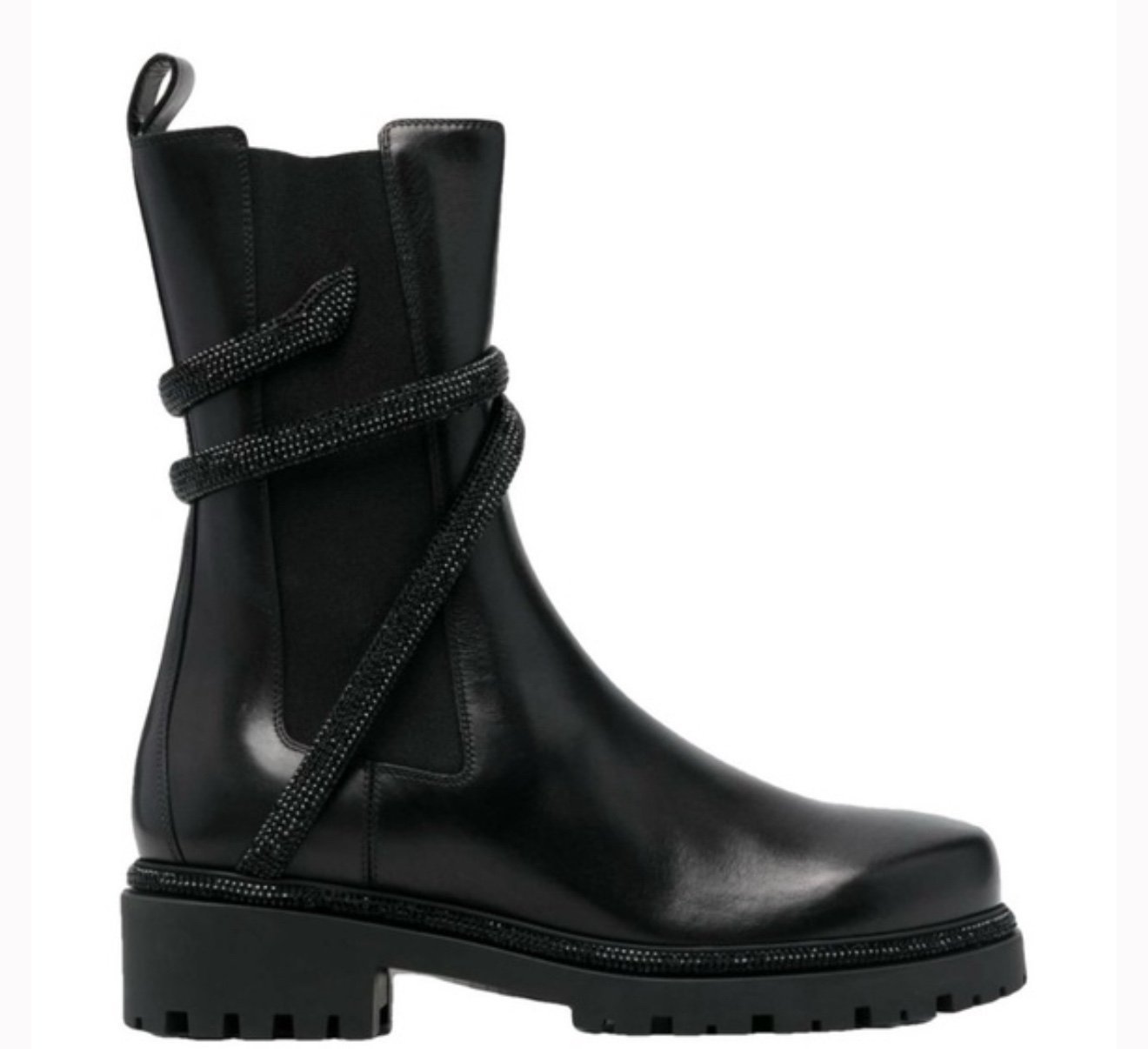René Caovilla Snake-Embellished Round-Toe Ankle Boots