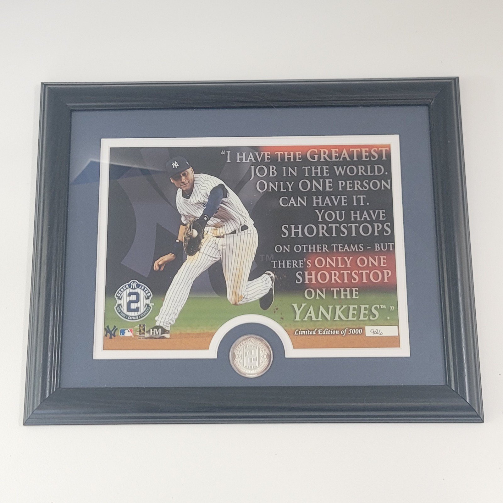 Derek Jeter NY Yankees Silver Plated Medallion & Framed Photo Limited Edition