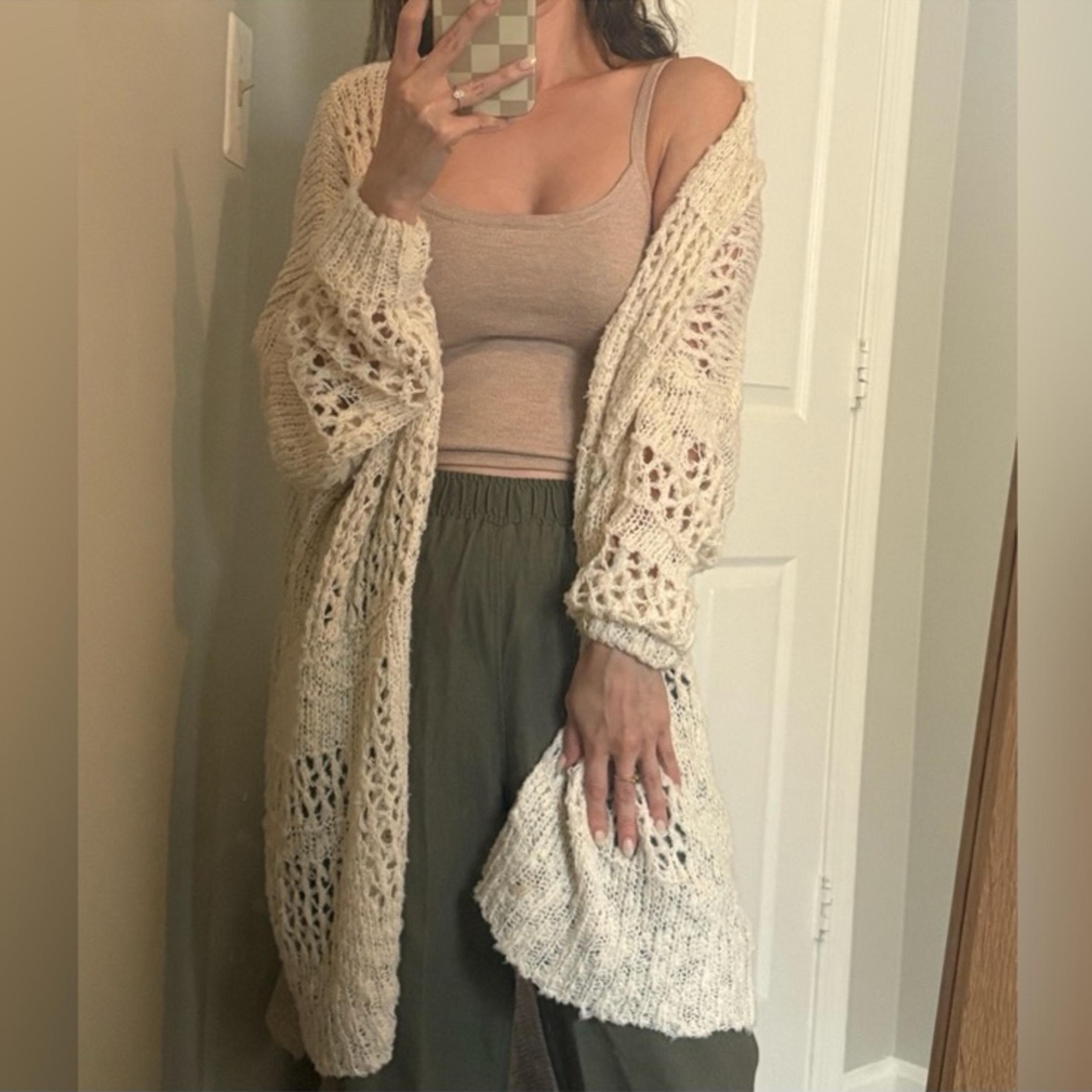 Lulus Crochet it Ain't So Ivory Oversized Cardigan Sweater