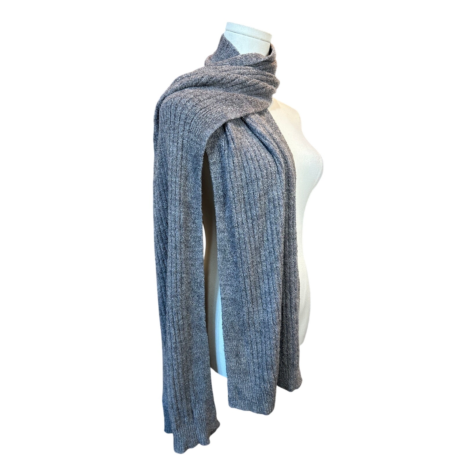 Barefoot Dreams Cozychic Lite Ribbed Scarf Gray Women’s Soft Style 12X77 EUC
