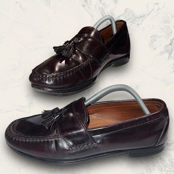 Allen Edmonds STOWE Burgundy Pinched Leather Tassel Loafers Shoes Men’s Size 11