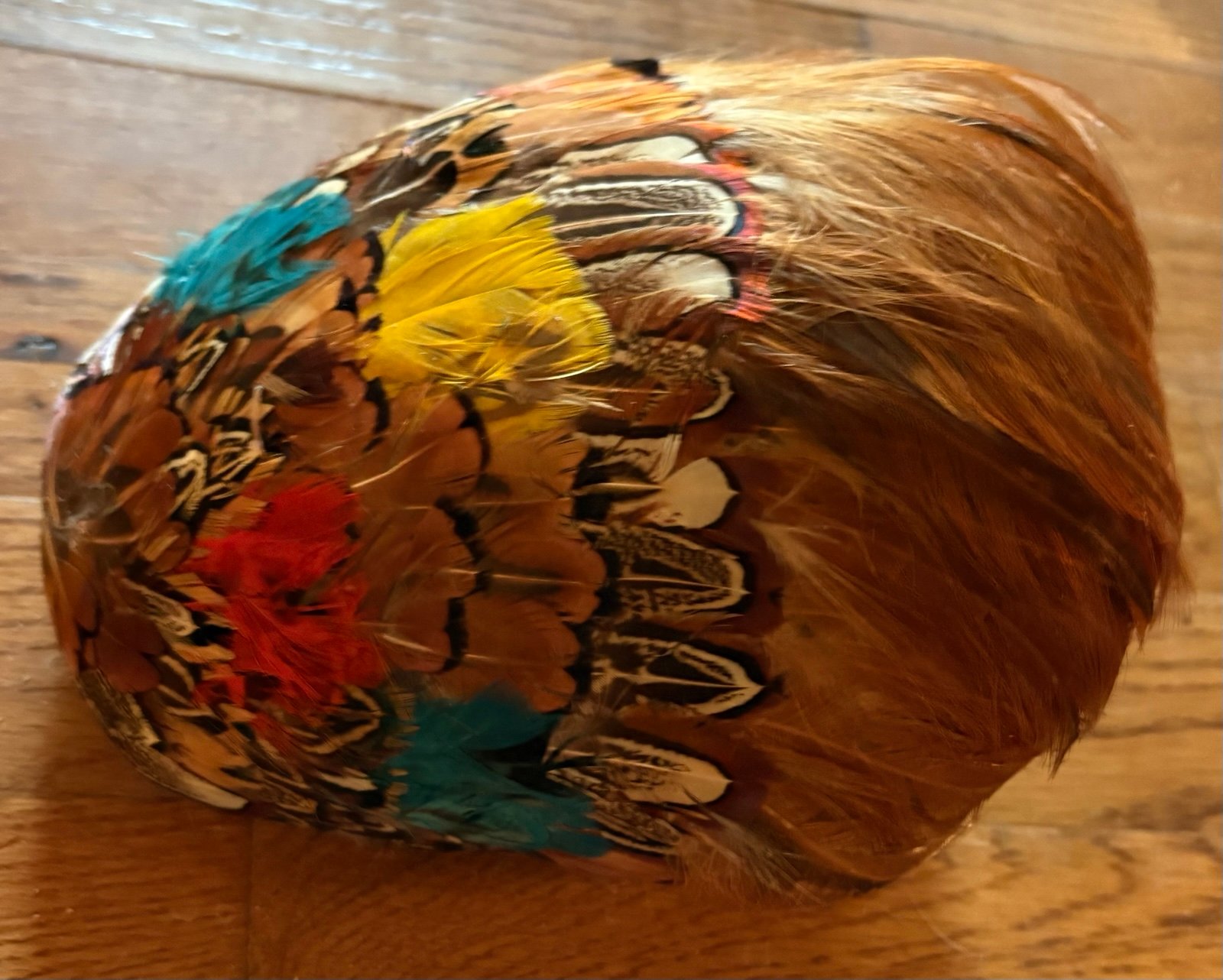Pheasant Feather Hat Skull Cap, Vintage, EUC
