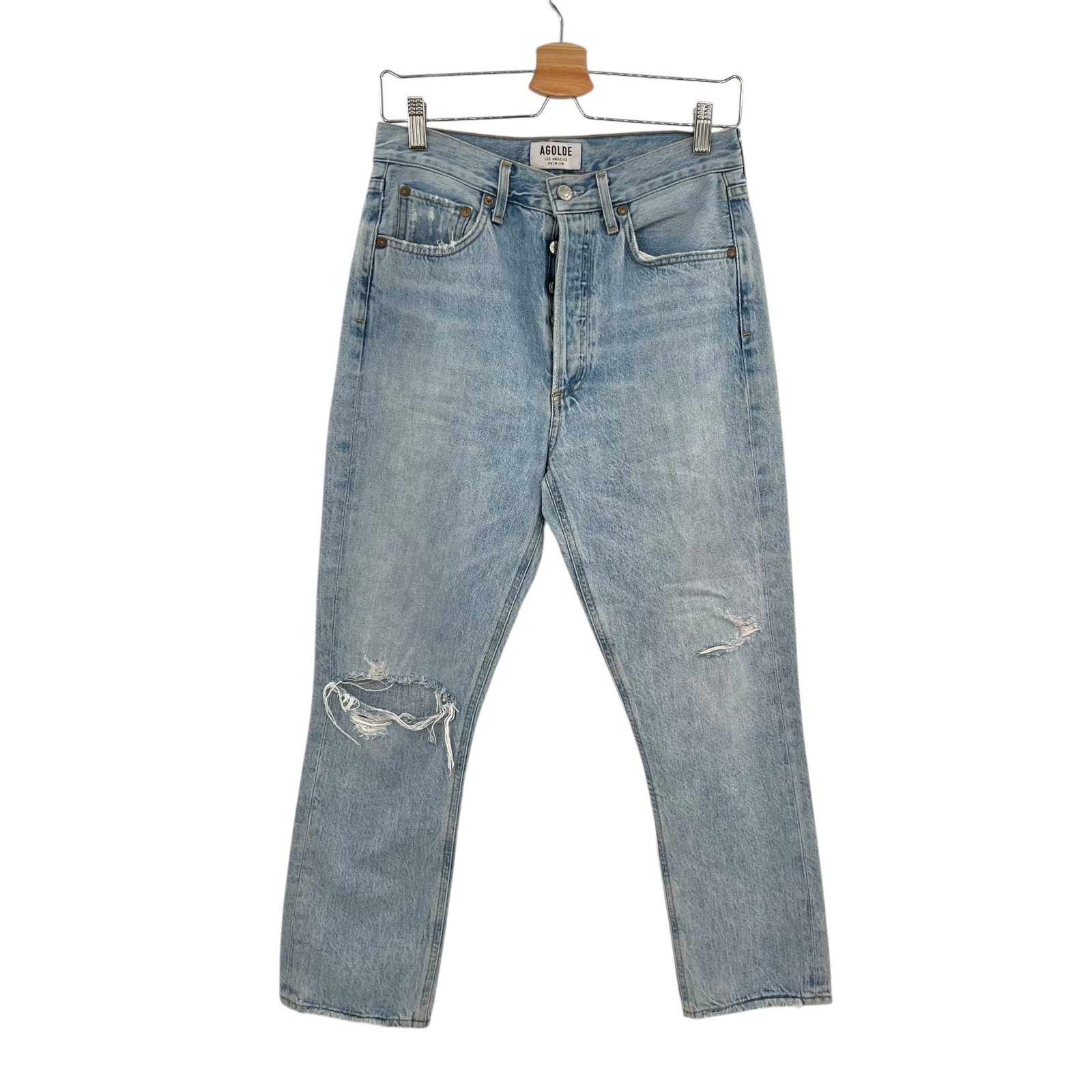 Agolde Riley High Rise Straight Crop Jeans Denim Shatter Wash Blue Size 27