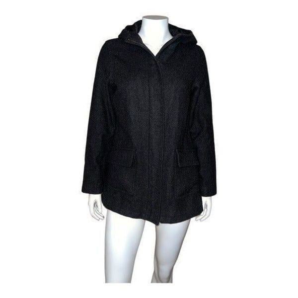 Old Navy Women's Hooded Black Winter Coat Wool Blend Vintage Medium EUC