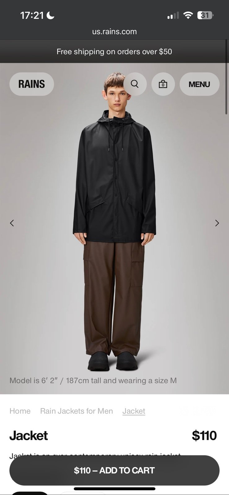RAINS Blk Raincoat