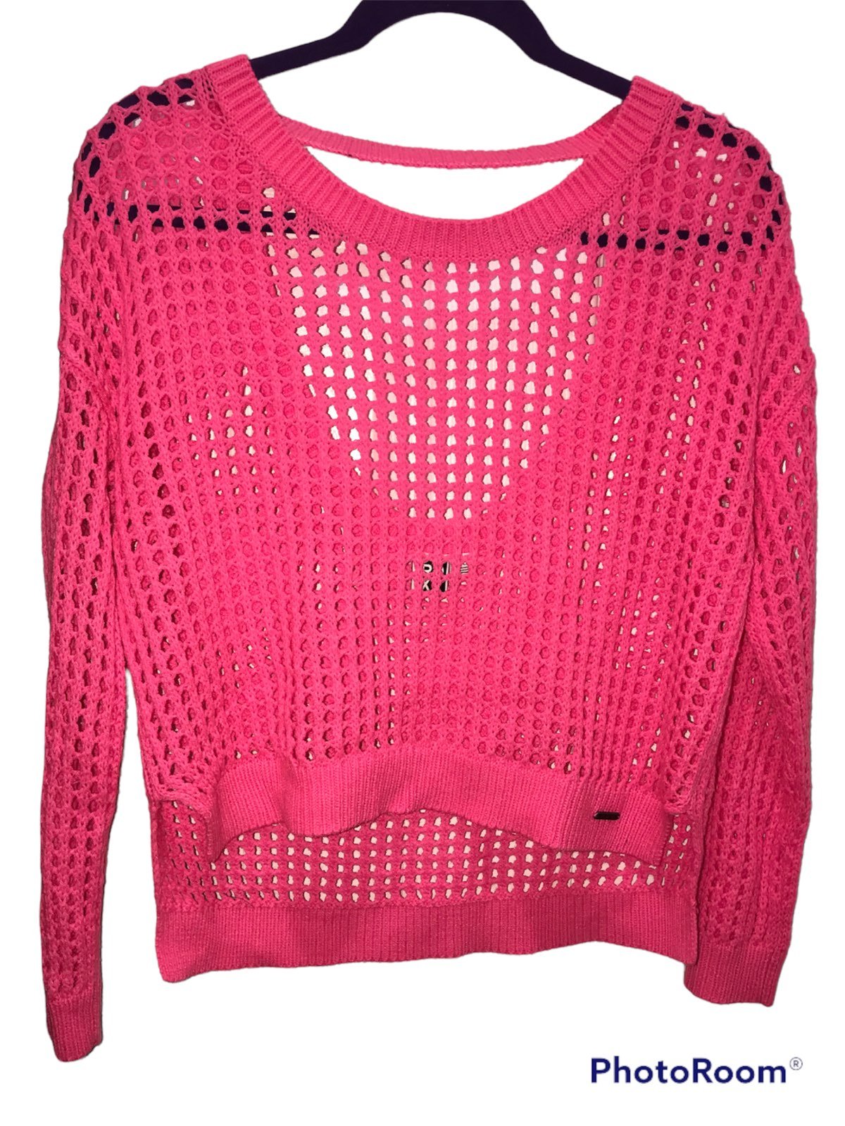 ROXY Y2K Vintage Hot Pink Crochet Sweater/Swimsuit Cover Up - Size Small