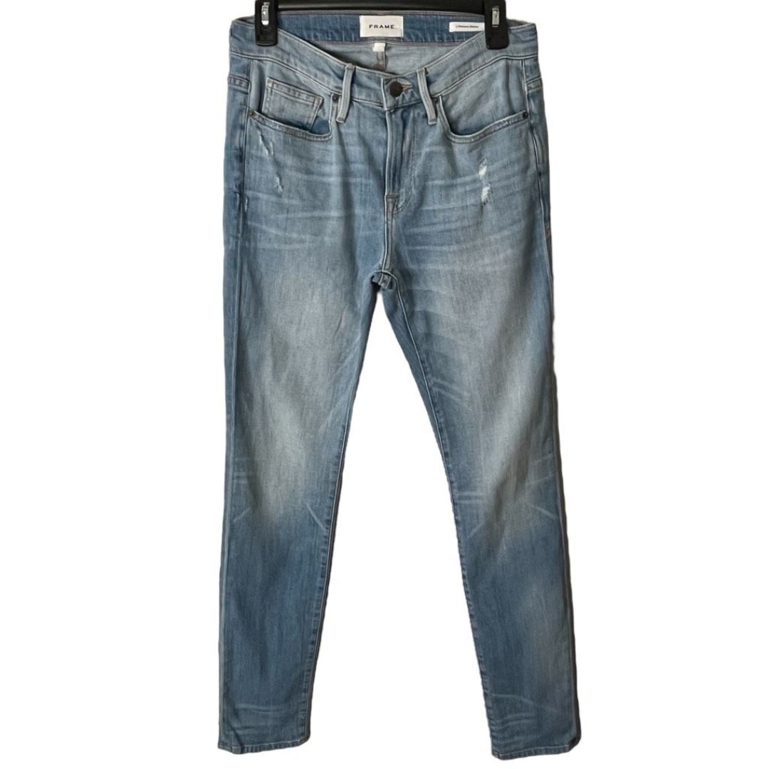 Frame L’homme Skinny Slim Straight Blue Distressed Stretch Light Wash Denim 30