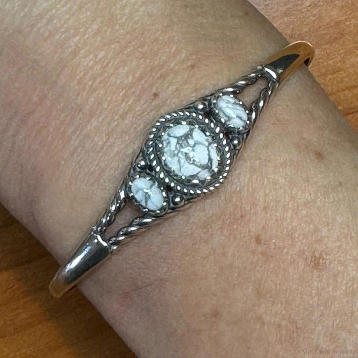 Carolyn Pollack Sterling Silver 3 Oval Howlite Decorated Bracelet For Women