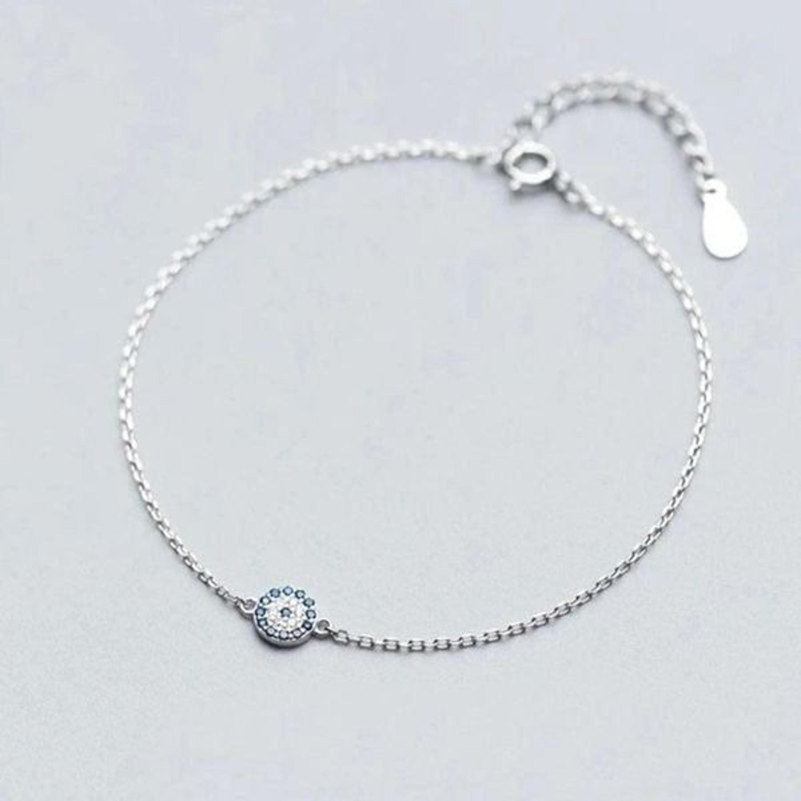 Silver Evil Eye Blue Zircon Crystal Bracelet