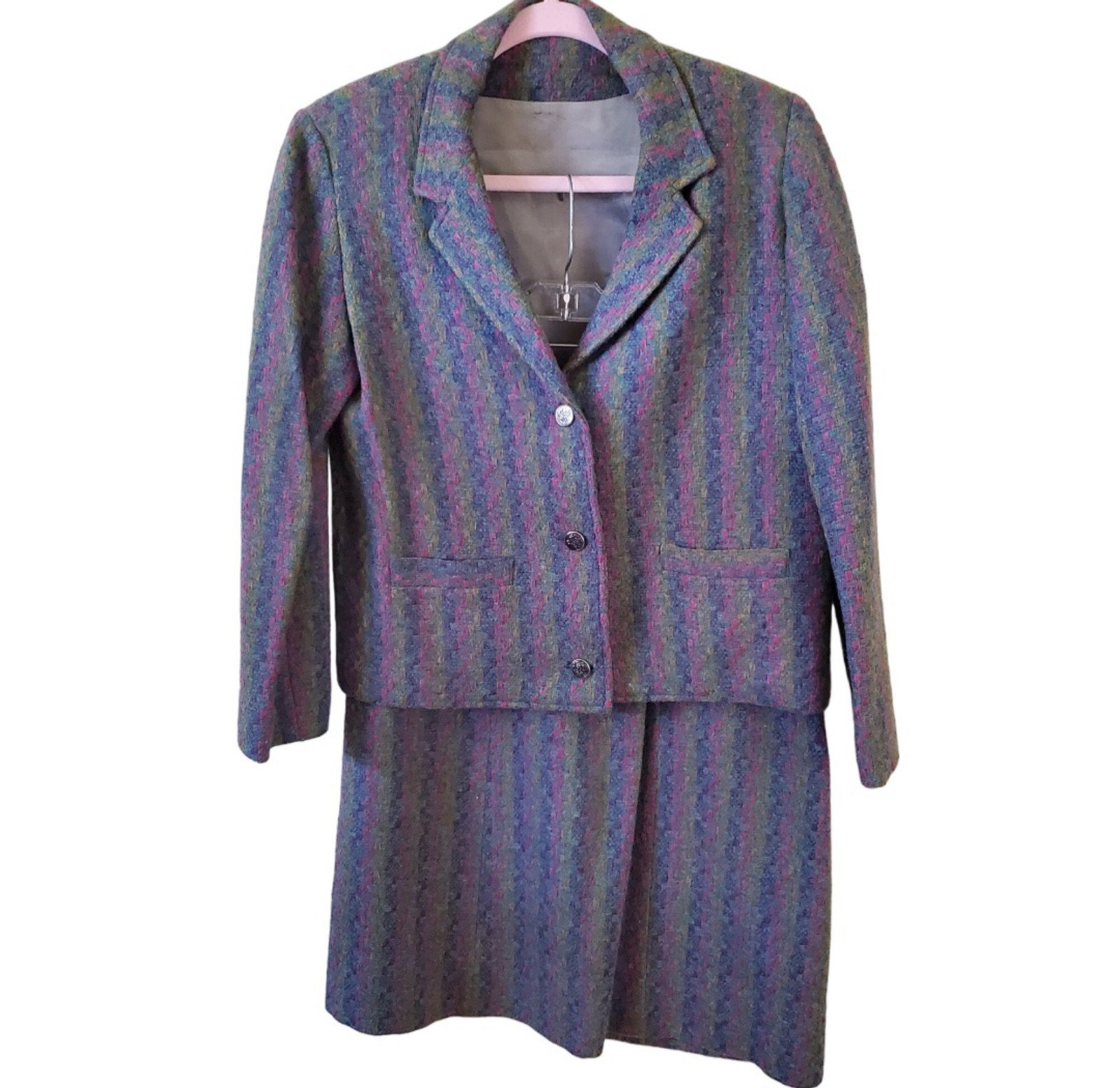 Latiffa Vintage 70's Wool Colorful Tweed Skirt Suit Size 10