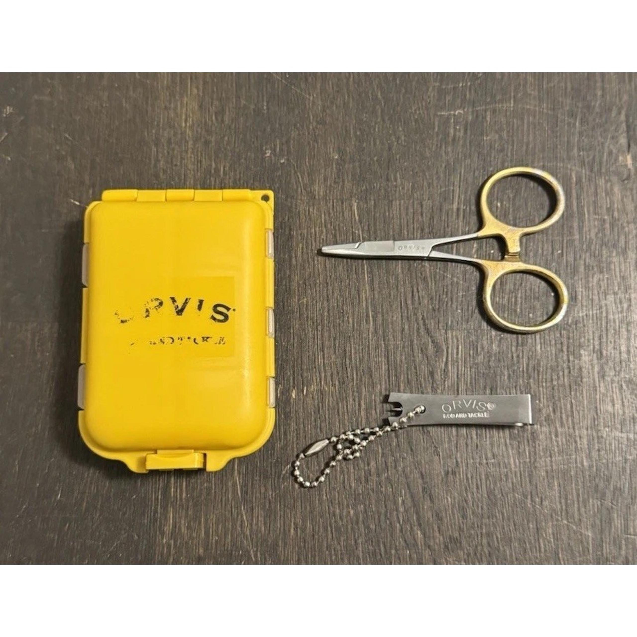 Orvis Case W/ Fly Fishing Lures, Orvis Forceps Scissors, And Nipper