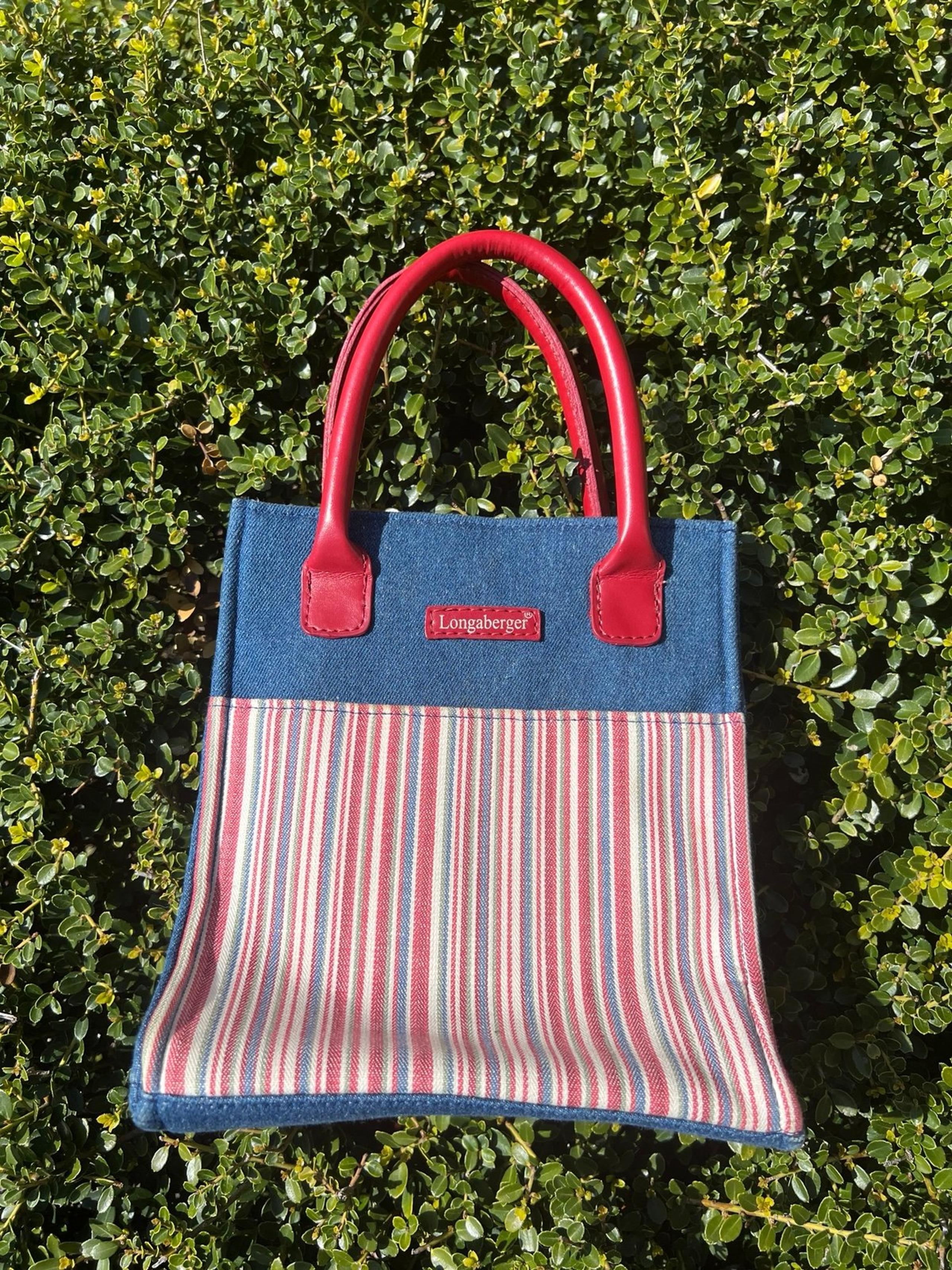 Longaberger Multi Color Striped Denim Tote Handbag
