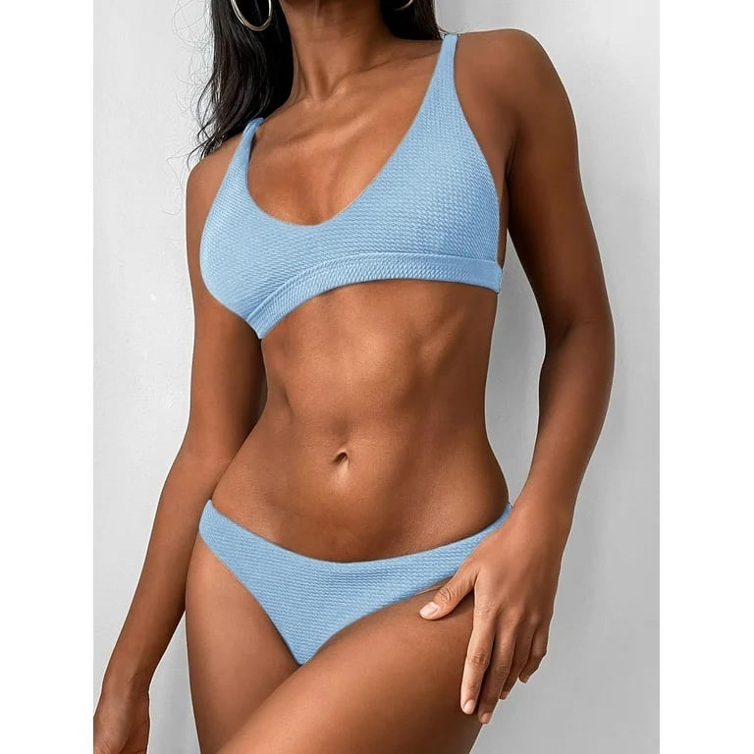 Zaful Women's Two-Piece Bikini Bathing Swimsuit M Baby Blue Padded Scoop Neck