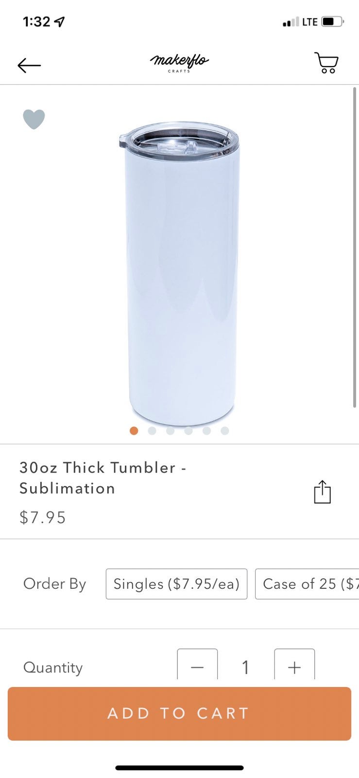 Makerflo 30oz sublimation tumbler with box and straw. Set of 5.