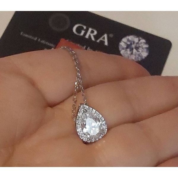 NEW~CERTIFIED Genuine Moissanite Diamond 3Ct Water Drop Halo Pendant Necklace