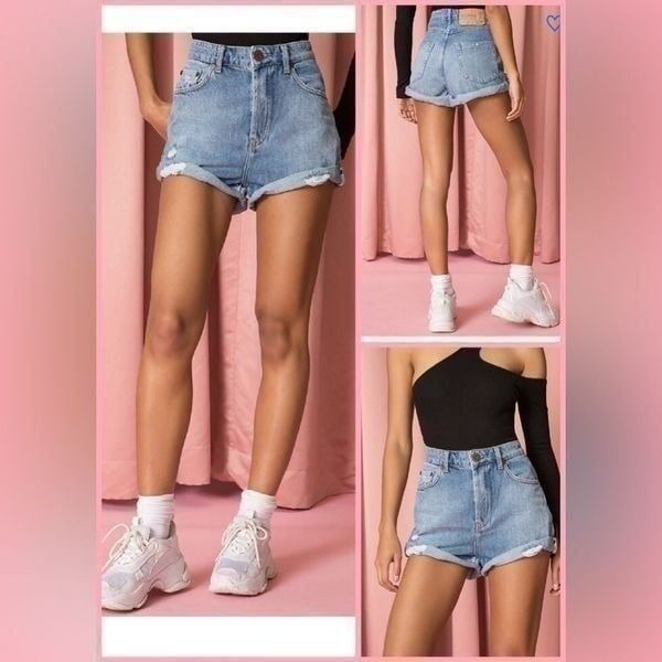 One Teaspoon Bandit Distressed High Waist Denim Short