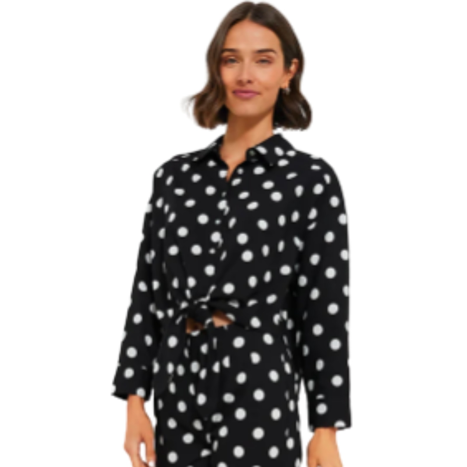 TUCKERNUCK Black White Polka Dot Juliana Tie Front Shirt Oversized Women's Large