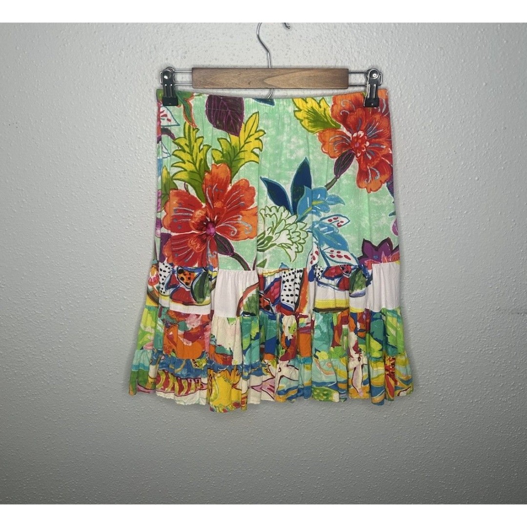 Jams World Art To Wear Ruffle Elastic Pull On Skirt Fiori Jade Size Small Hawaii