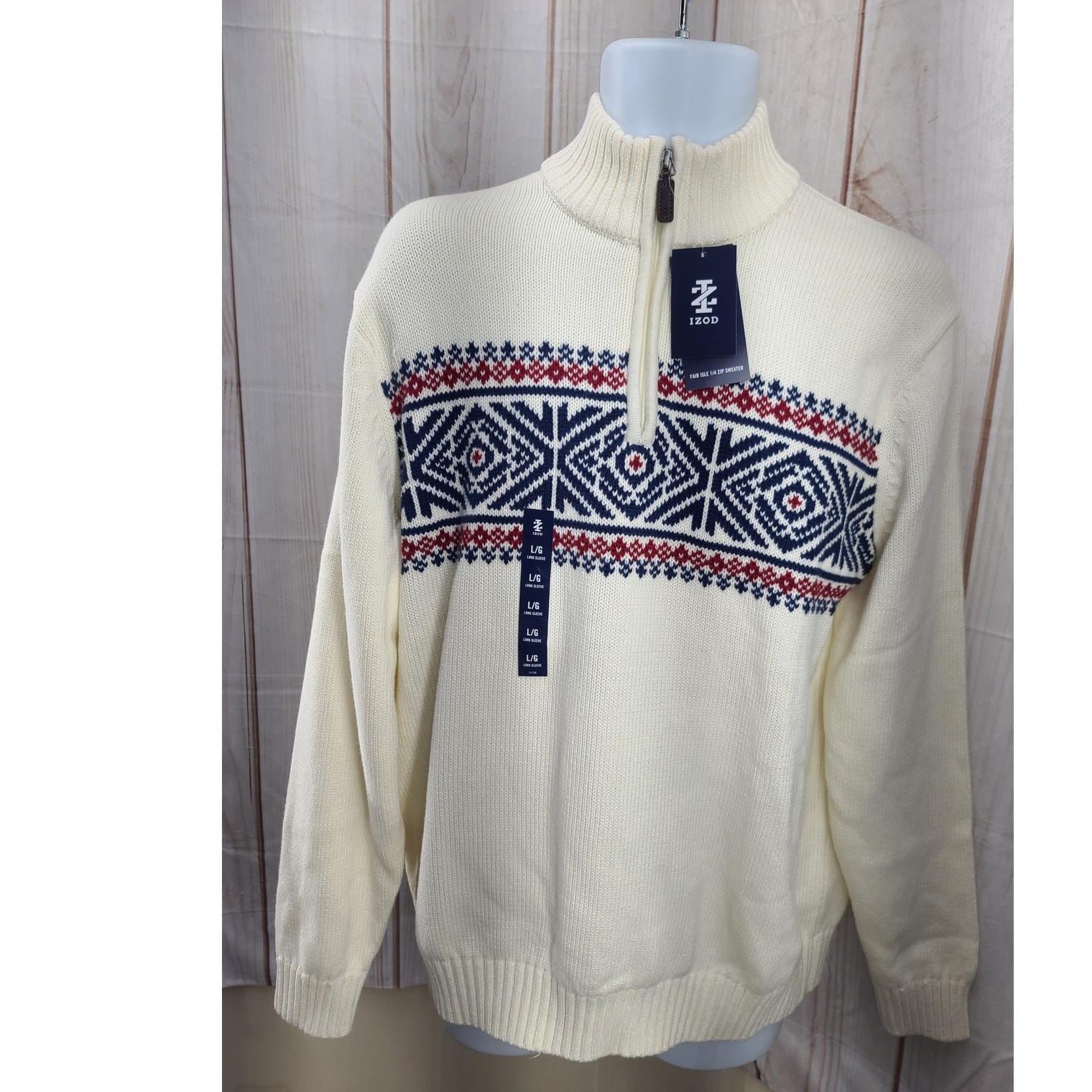 NWT IZOD Men's L 5GG Fasle Cotton Blend 1/4 Zip Long Sleeve Pullover Sweater