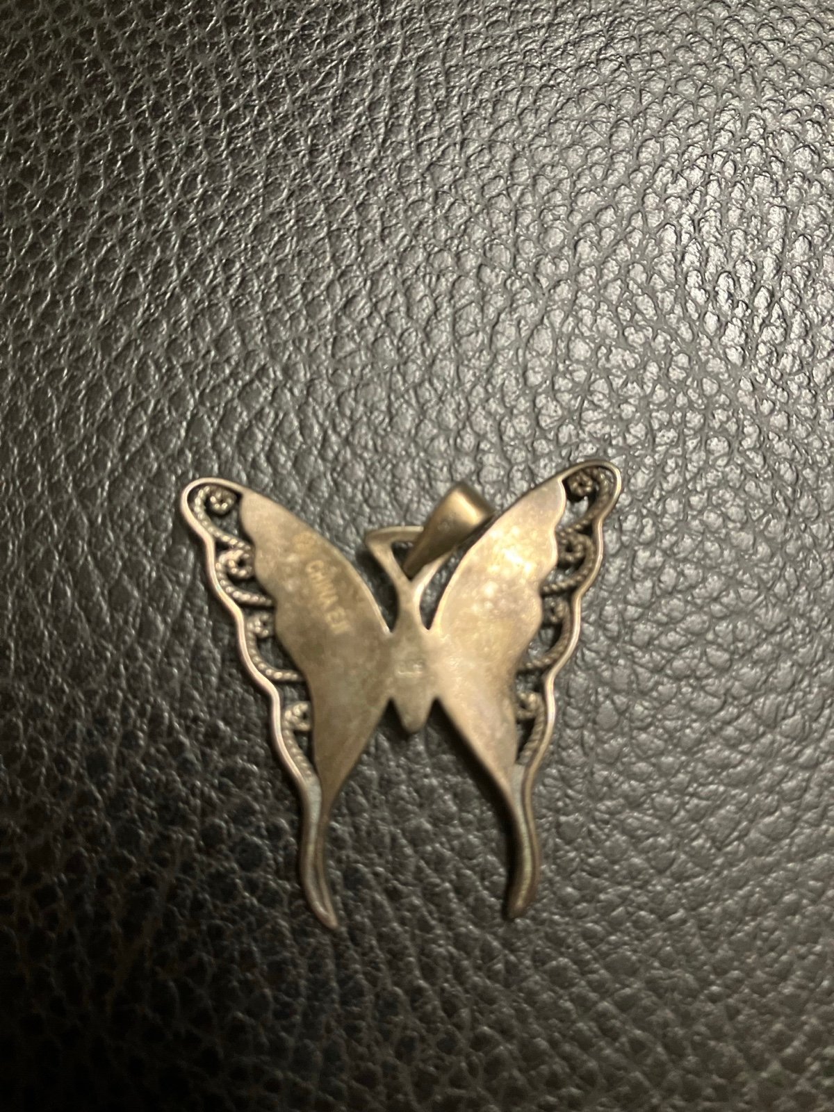 Vintage Designer EJI Paua Abalone Shell Butterfly Sterling Gold Necklace