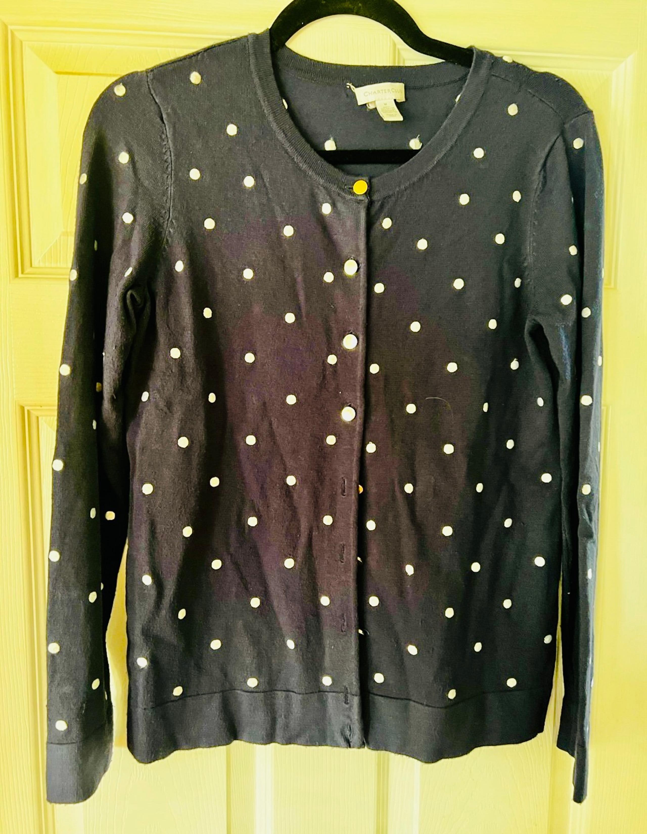 cardigan Charter Club Womens Cardigan Sweater Blue Polka Dot Long Sleeve Jewel N