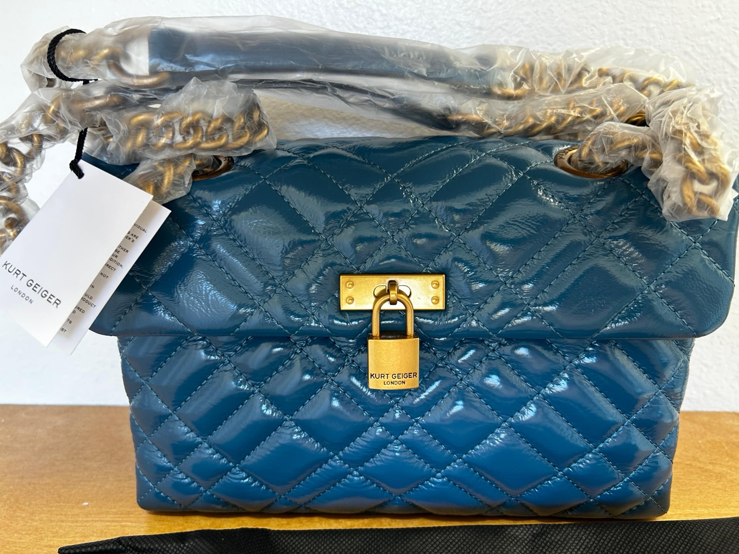 Kurt Geiger Quilted Brixton Bag. Peacock Blue. NWT.

• 7 3/4"W x 5 3/4"H x 4 1/2