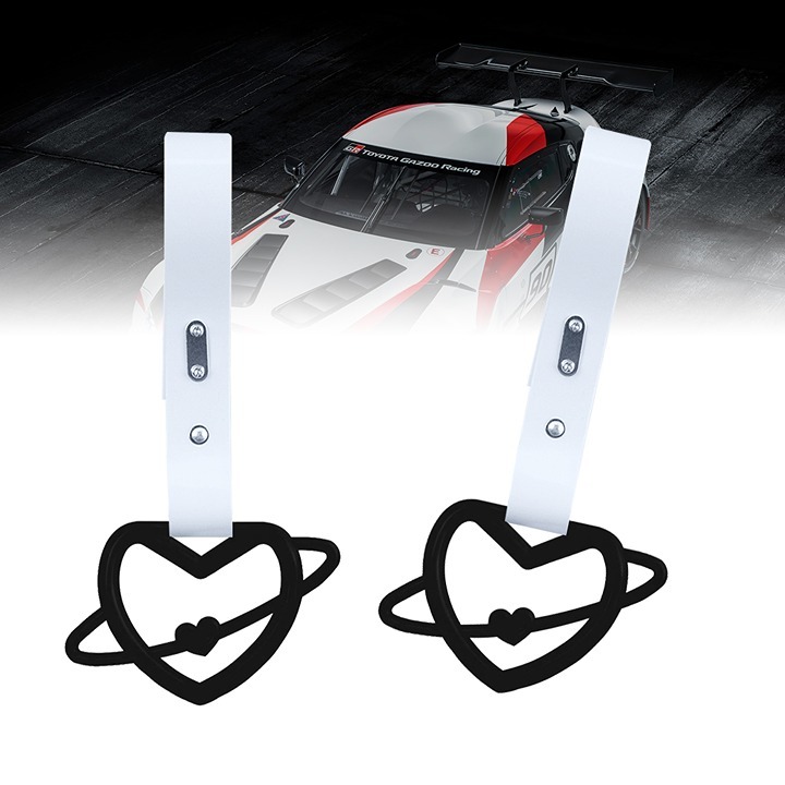 NEW 2PCS SPACE HEART BLACK JDM TSURIKAWA RING White Handle Strap Drift Charm