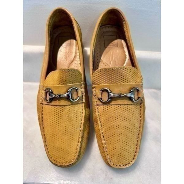 Mens 14TH & Union Square Toe Slip-On Leather Loafers Shoes Mustard Yellow Suede
