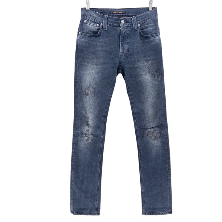 Nudie Jeans Thin Finn Organic Cotton Gray Blue 20 Months Distressed Jeans 28x32