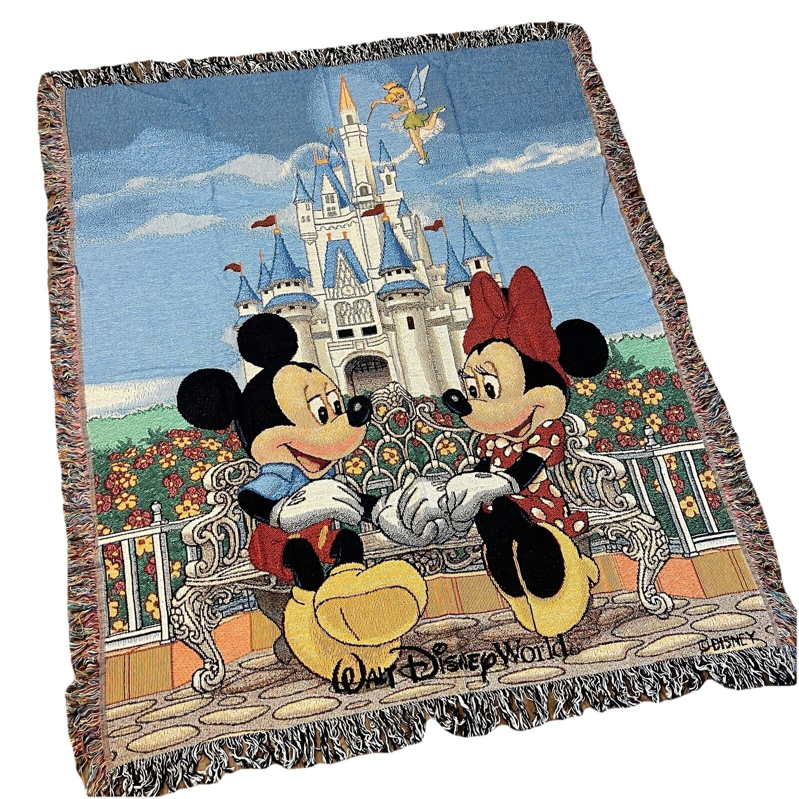 Walt Disney World Tapestry Throw Blanket Mickey Minnie Castle 50 x60 Cotton