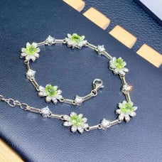 Natural Brazilian Peridot Flower Tennis Bracelet, 4x5mm Peridot Bracelet 925