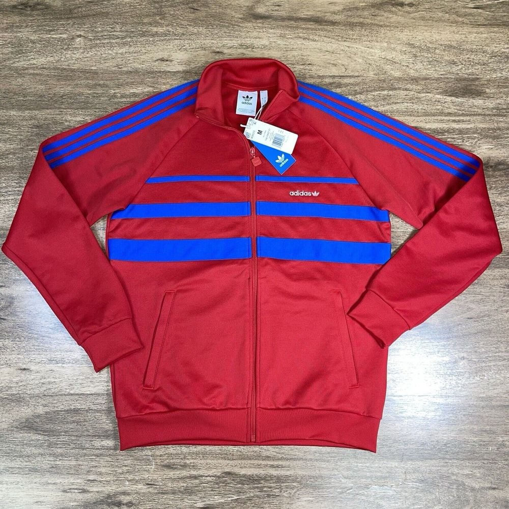 NWT Adidas Originals The First Track Top Retro Jacket Men's Medium Red Blue