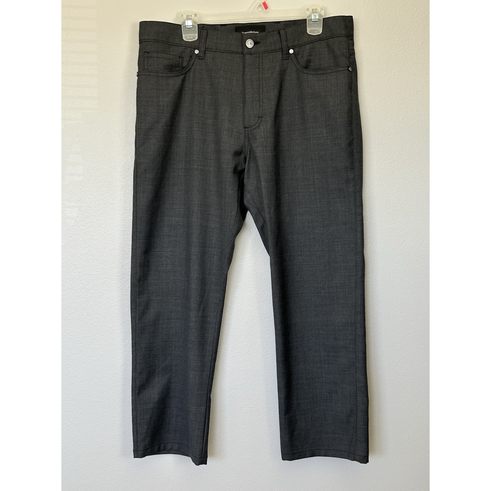 ZEGNA Men Wool Stone Washed Trousers Dark Gray 34x26. Luxury Designer Soft Short