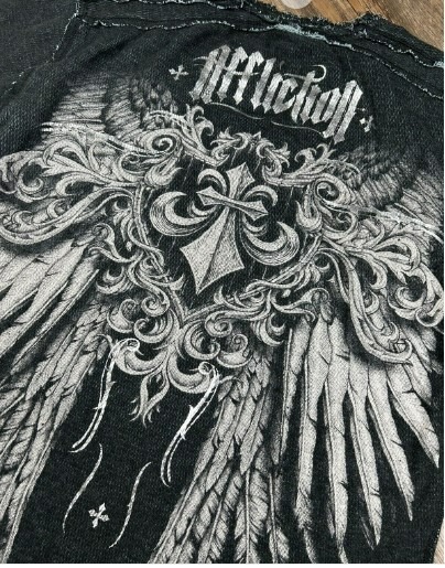 Affliction Reversible Shirt Men's XL Black Wings Eagle Rock Distressed