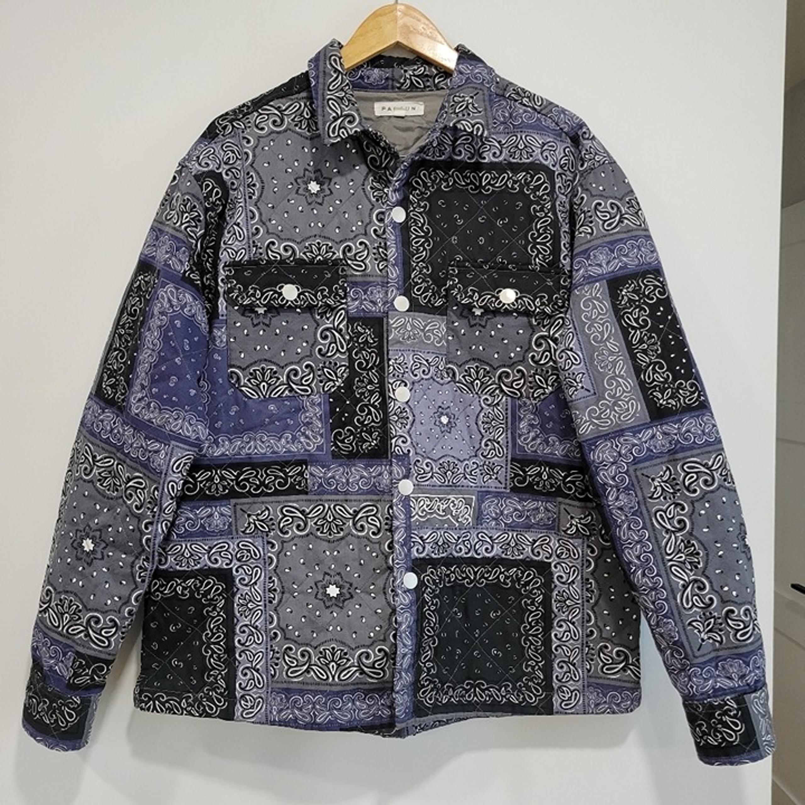 PacSun BlacK Gray Bandana Lightweight Shirt Jacket with Patchwork Design Size L