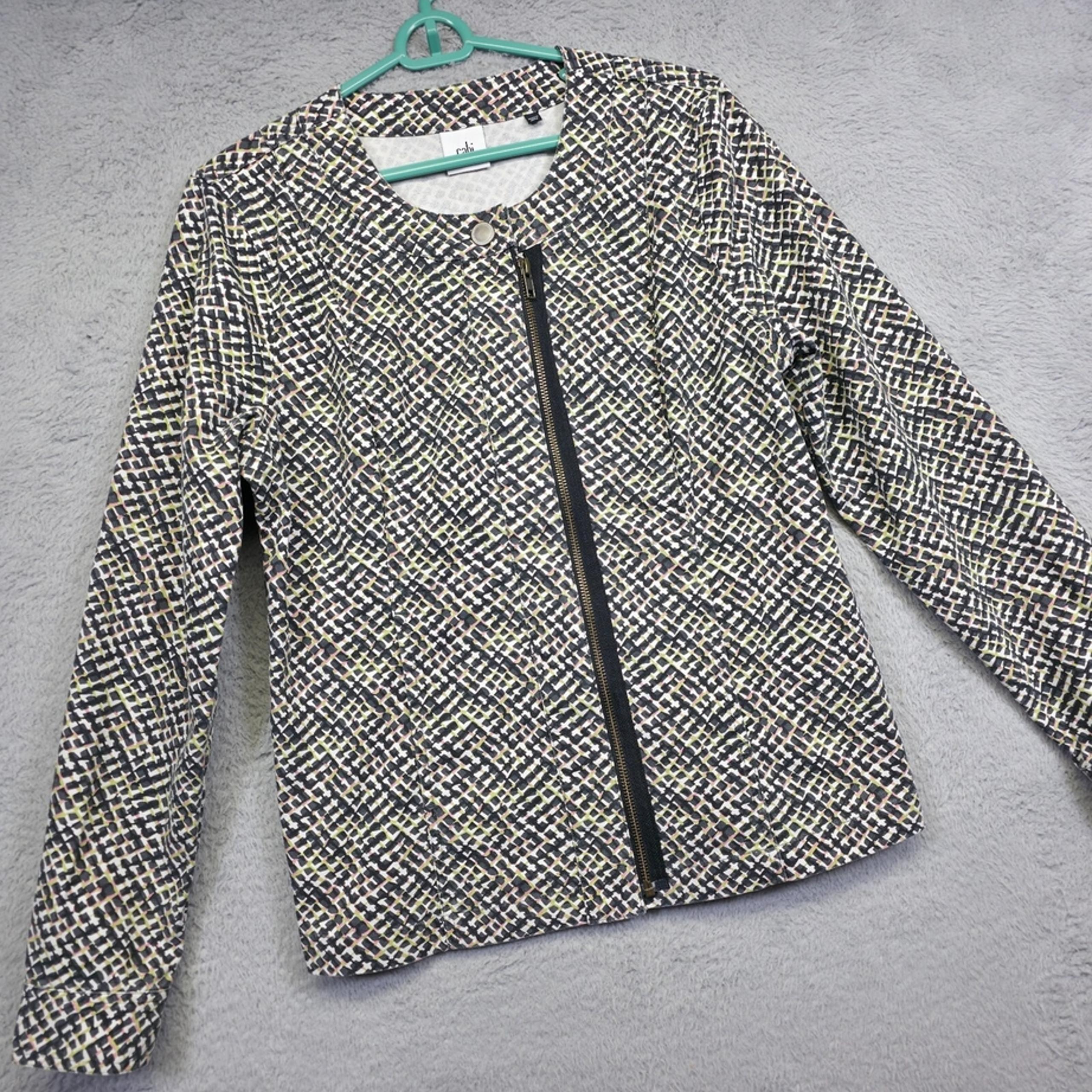 CAbi Cliffside Jacket Womens M Gray Black Geometric Moto Biker Career Corporate