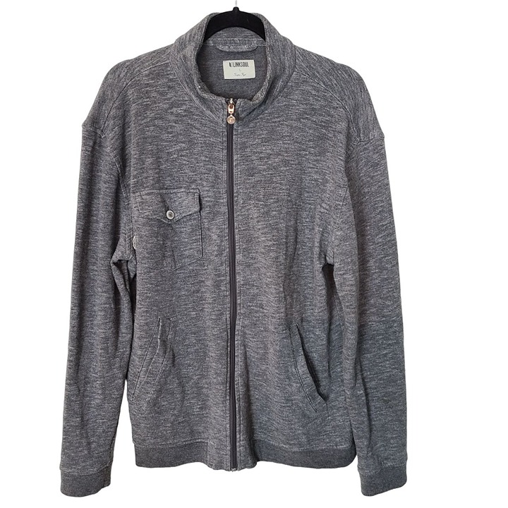 Linksoul Mens L Gray Long Sleeves Full Zip Tempus Fugit Sweater Jacket Pockets